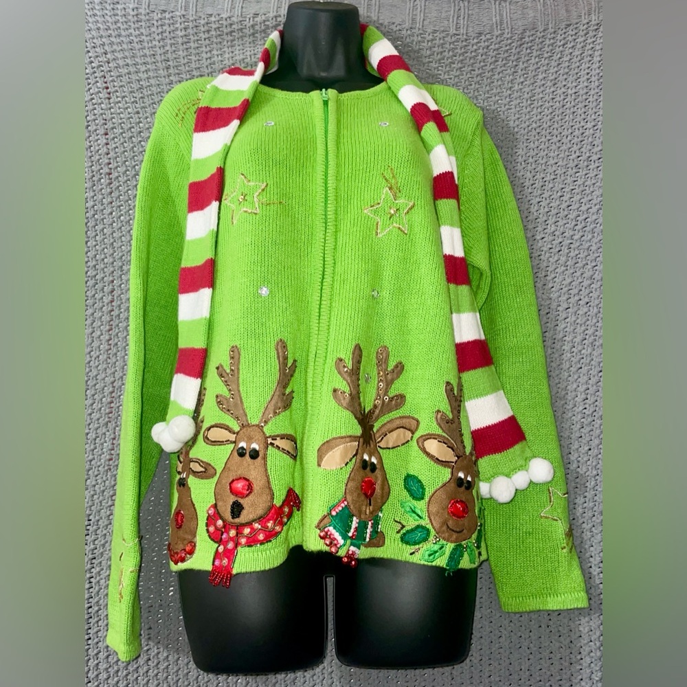 Vintage 90s Tiara International Christmas Collection M Ugly Sweater with Scarf